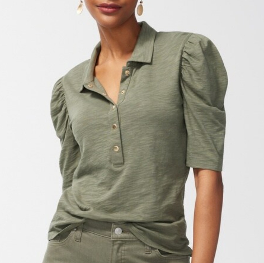 LIKE NEW Chico's Sage Collared Puffed Sleeve Henley Top Size XS